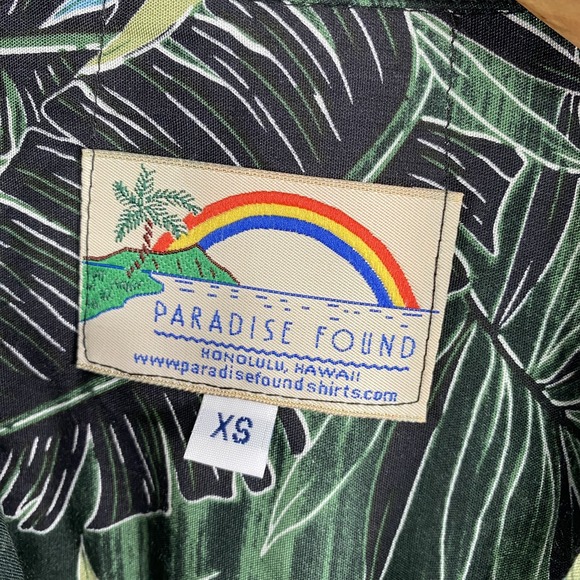 Paradise Found Hawaiian Shirt Mens XS Green Blue Leaf Print Rayon Made Hawaii - Picture 2 of 10